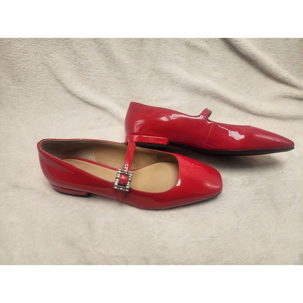 On 34th Women's Red Rhinestone-Buckle Mary Jane Flats Shoes Women 8.5